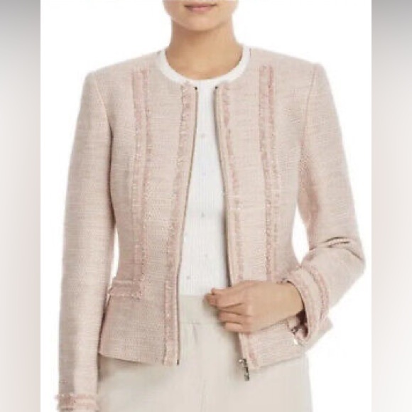 Karl Lagerfeld Pink Tweed Zip Front Blazer - Picture 3 of 16